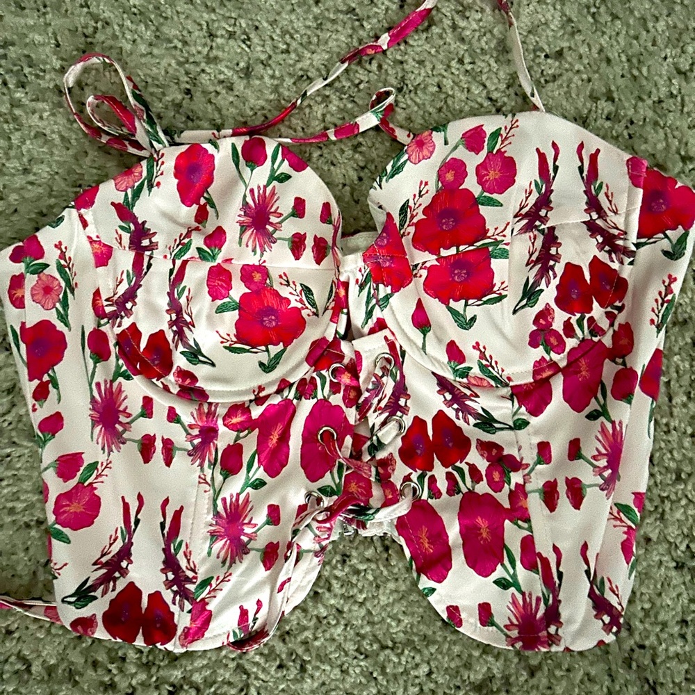 Floral satin corset